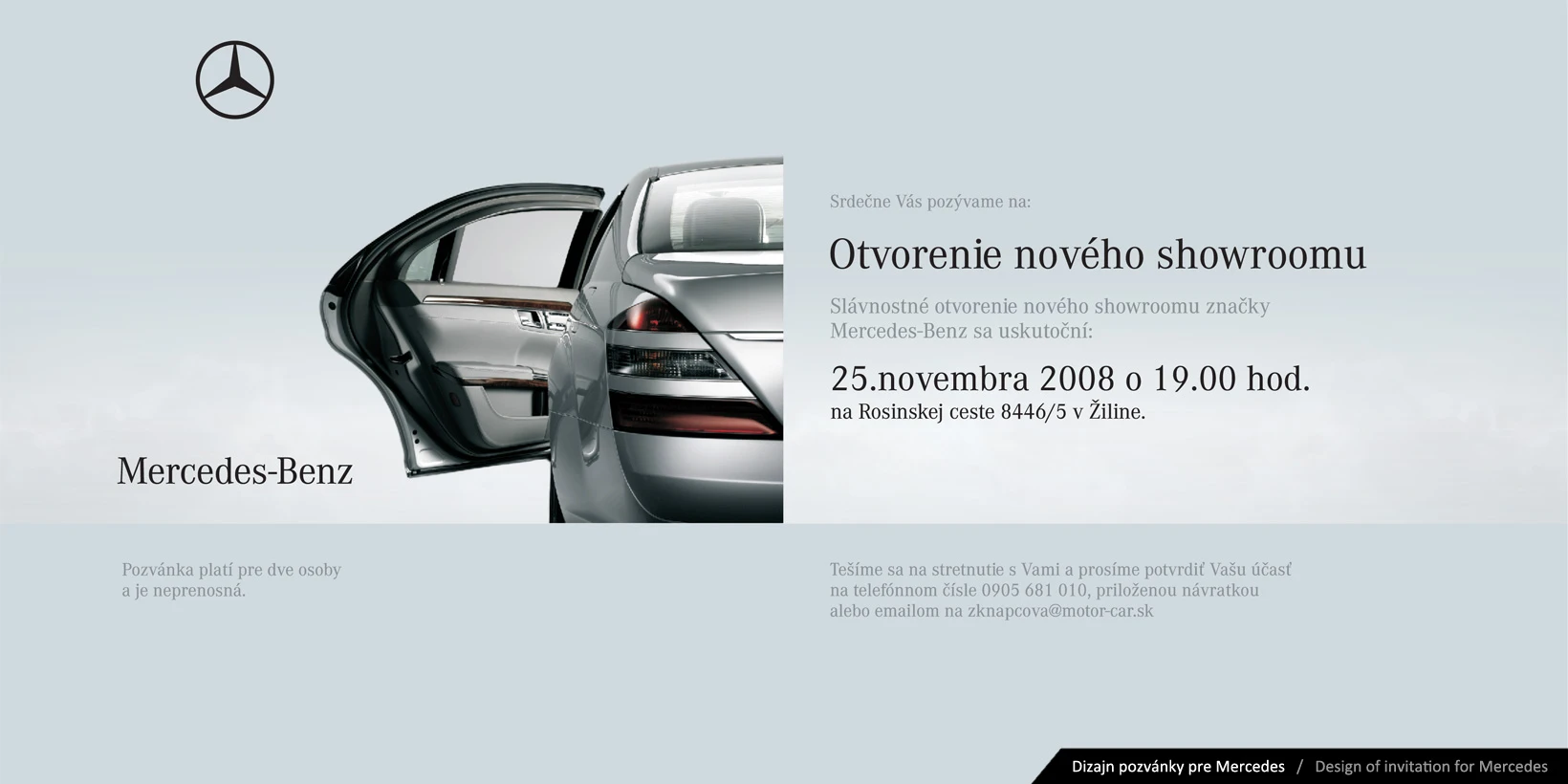 Grafický návrh pozvánky pre Mercedes-Benz
